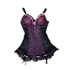 Victoria’s Secret Y2K Lace Corset Garter Top Fairy Grunge Goth Babydoll 34C